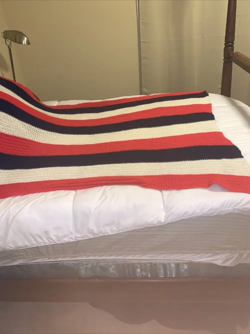 Handmade crochet afghan Red, White/blue 48x54 Patriotic Stripe
